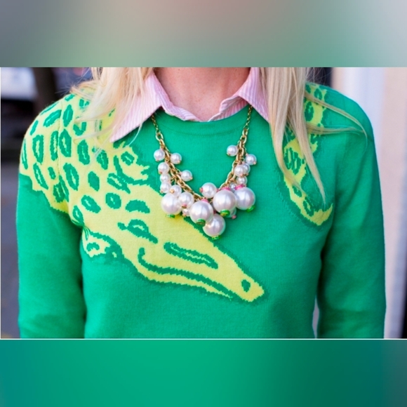Lilly Pulitzer Green Alligator Charter Long Sleeve Wool Blend Sweater Size Small - Picture 2 of 8